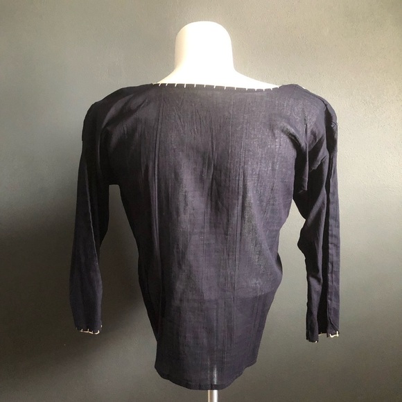 Durga Black Mexican Embroidered Sheer Blouse Tunic L - Picture 7 of 7